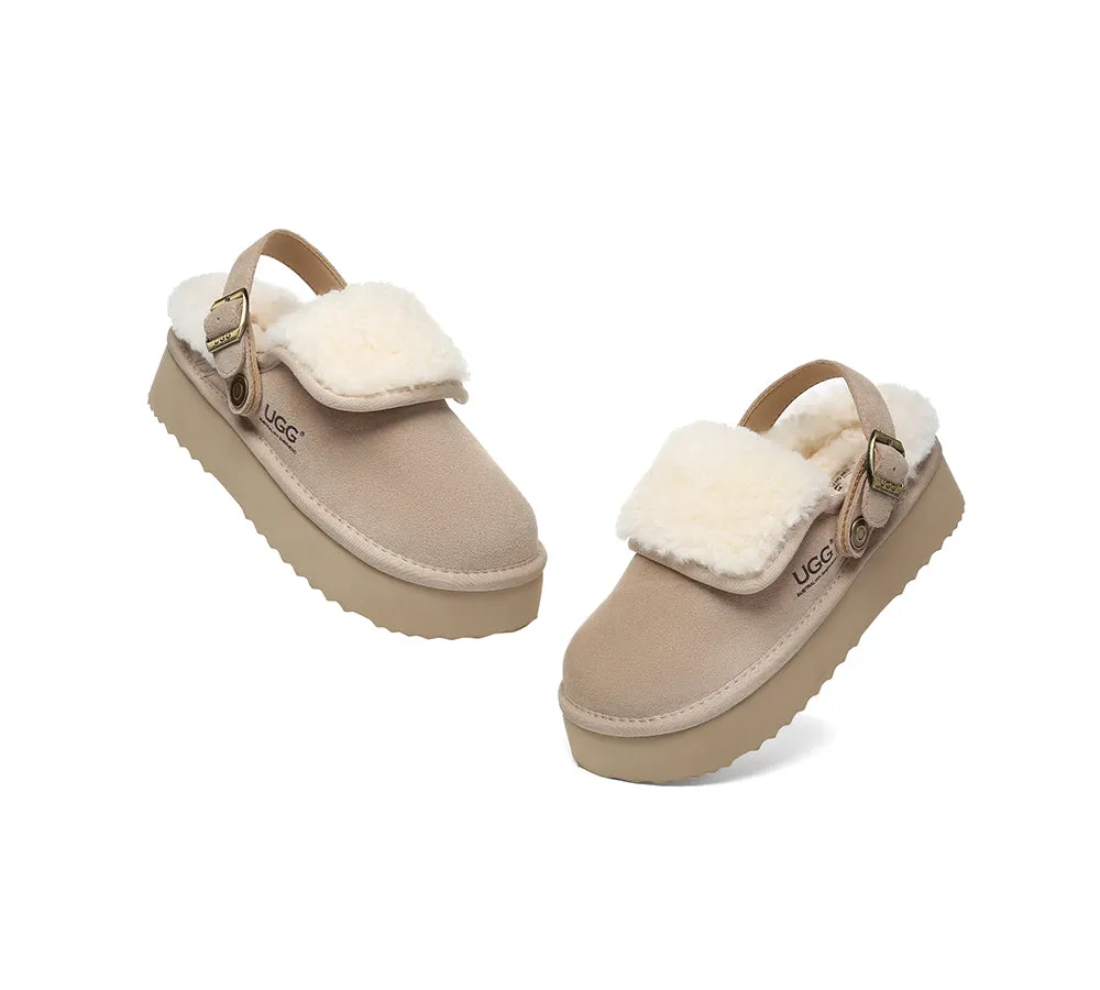 AUSTRALIAN SHEPHERD® UGG Slippers Sheepskin Wool Adjustable Strap Slingback Platform Tenley