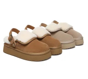 AUSTRALIAN SHEPHERD® UGG Slippers Sheepskin Wool Adjustable Strap Slingback Platform Tenley