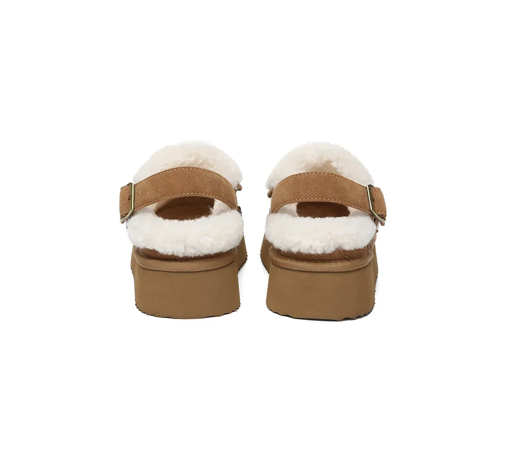 AUSTRALIAN SHEPHERD® UGG Slippers Sheepskin Wool Adjustable Strap Slingback Platform Tenley