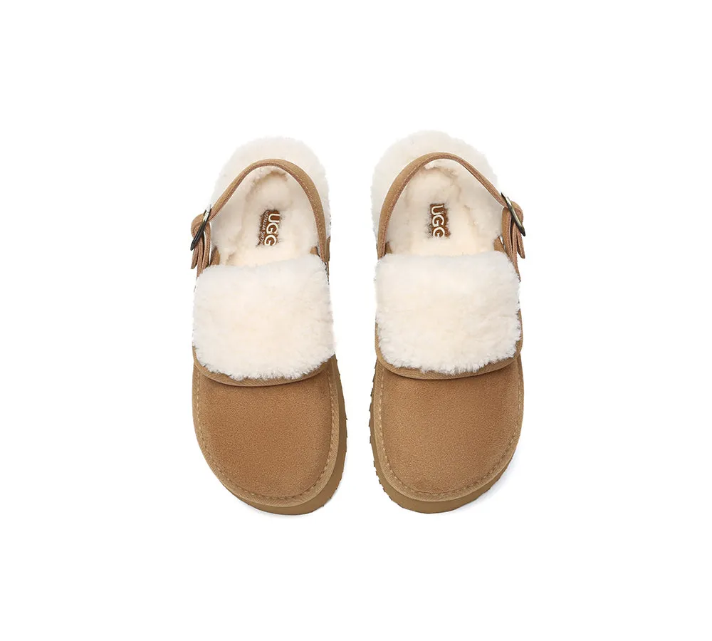 AUSTRALIAN SHEPHERD® UGG Slippers Sheepskin Wool Adjustable Strap Slingback Platform Tenley