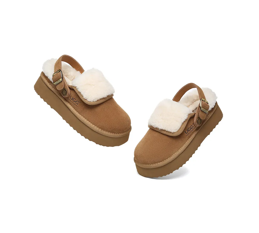 AUSTRALIAN SHEPHERD® UGG Slippers Sheepskin Wool Adjustable Strap Slingback Platform Tenley