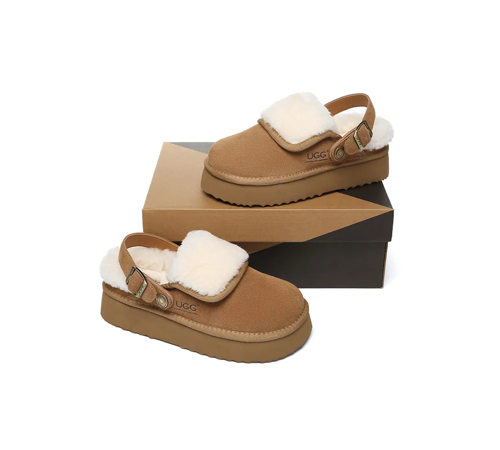AUSTRALIAN SHEPHERD® UGG Slippers Sheepskin Wool Adjustable Strap Slingback Platform Tenley