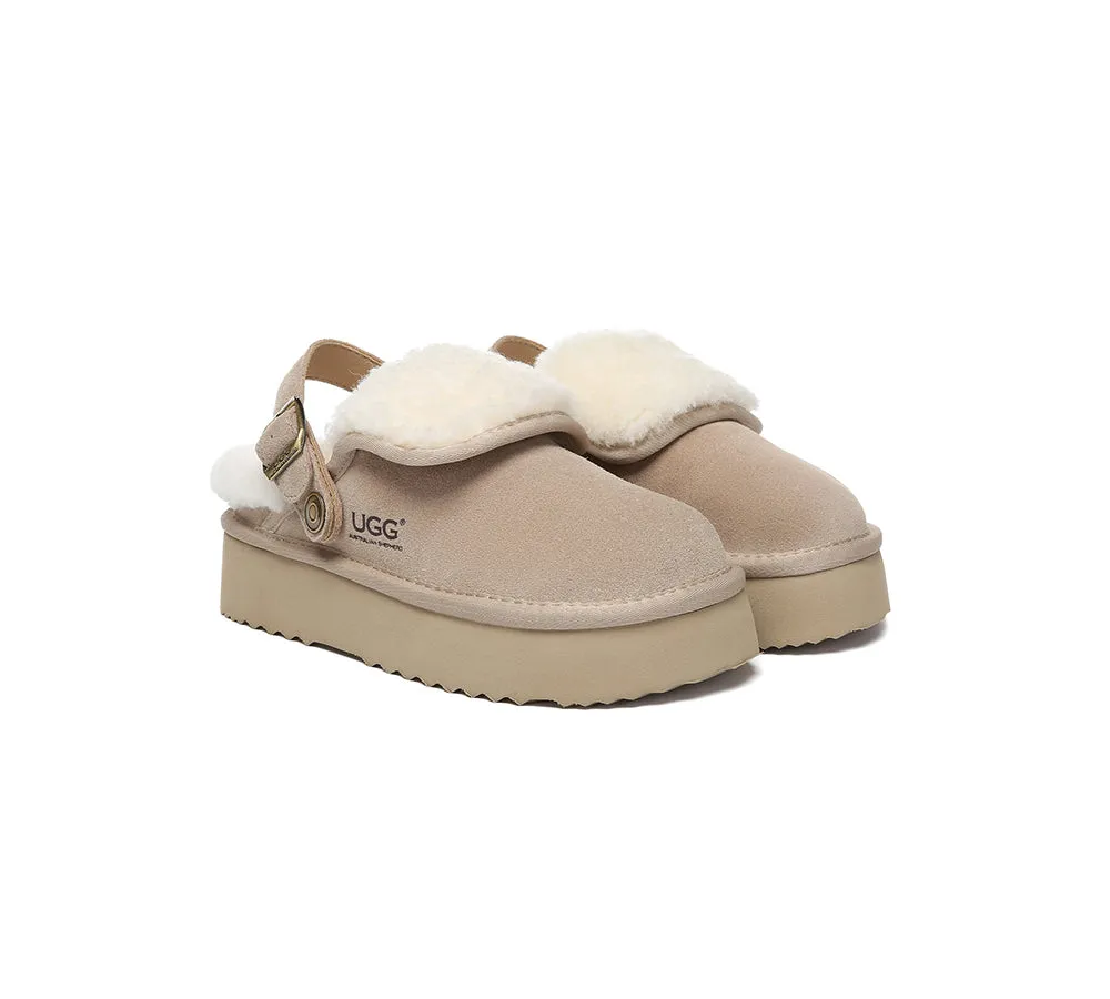 AUSTRALIAN SHEPHERD® UGG Slippers Sheepskin Wool Adjustable Strap Slingback Platform Tenley