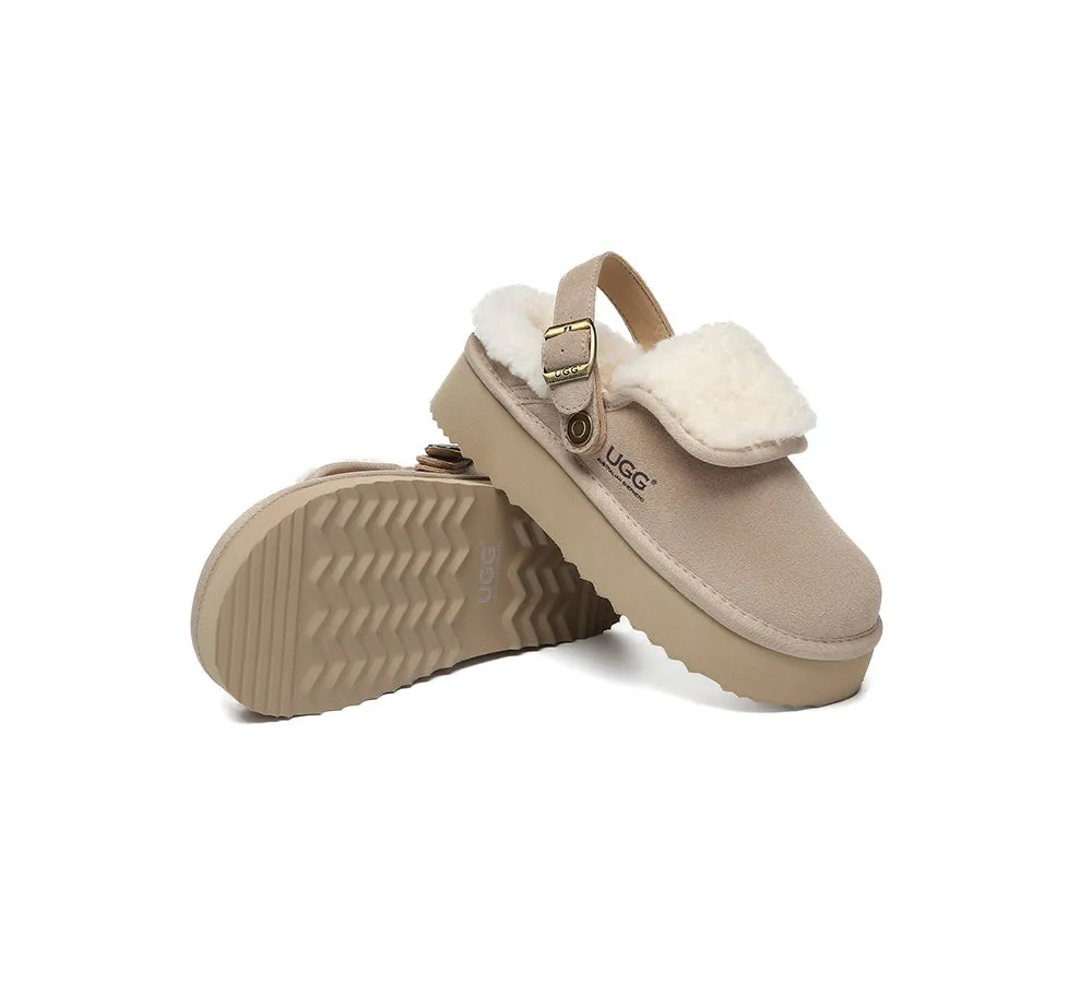 AUSTRALIAN SHEPHERD® UGG Slippers Sheepskin Wool Adjustable Strap Slingback Platform Tenley