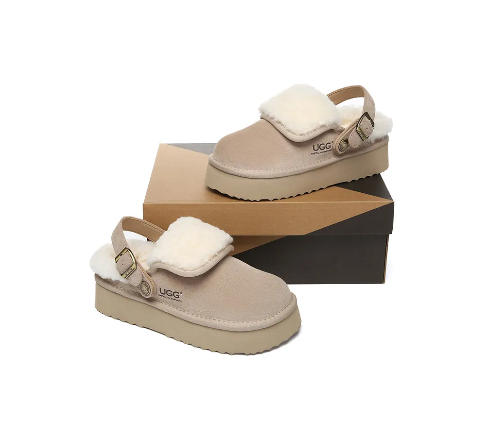 AUSTRALIAN SHEPHERD® UGG Slippers Sheepskin Wool Adjustable Strap Slingback Platform Tenley