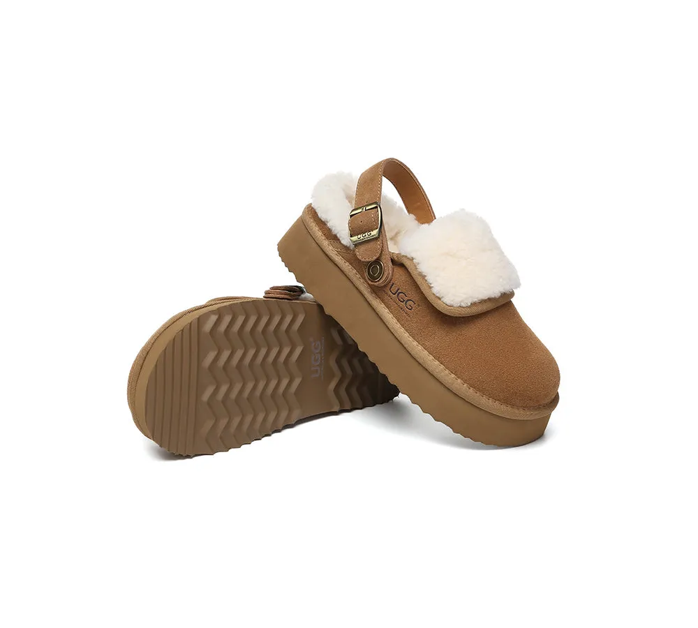 AUSTRALIAN SHEPHERD® UGG Slippers Sheepskin Wool Adjustable Strap Slingback Platform Tenley