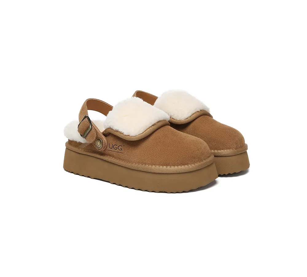 AUSTRALIAN SHEPHERD® UGG Slippers Sheepskin Wool Adjustable Strap Slingback Platform Tenley