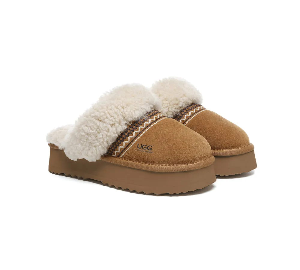 AUSTRALIAN SHEPHERD® UGG Slippers Sheepskin Wool Kintted Platform Isle